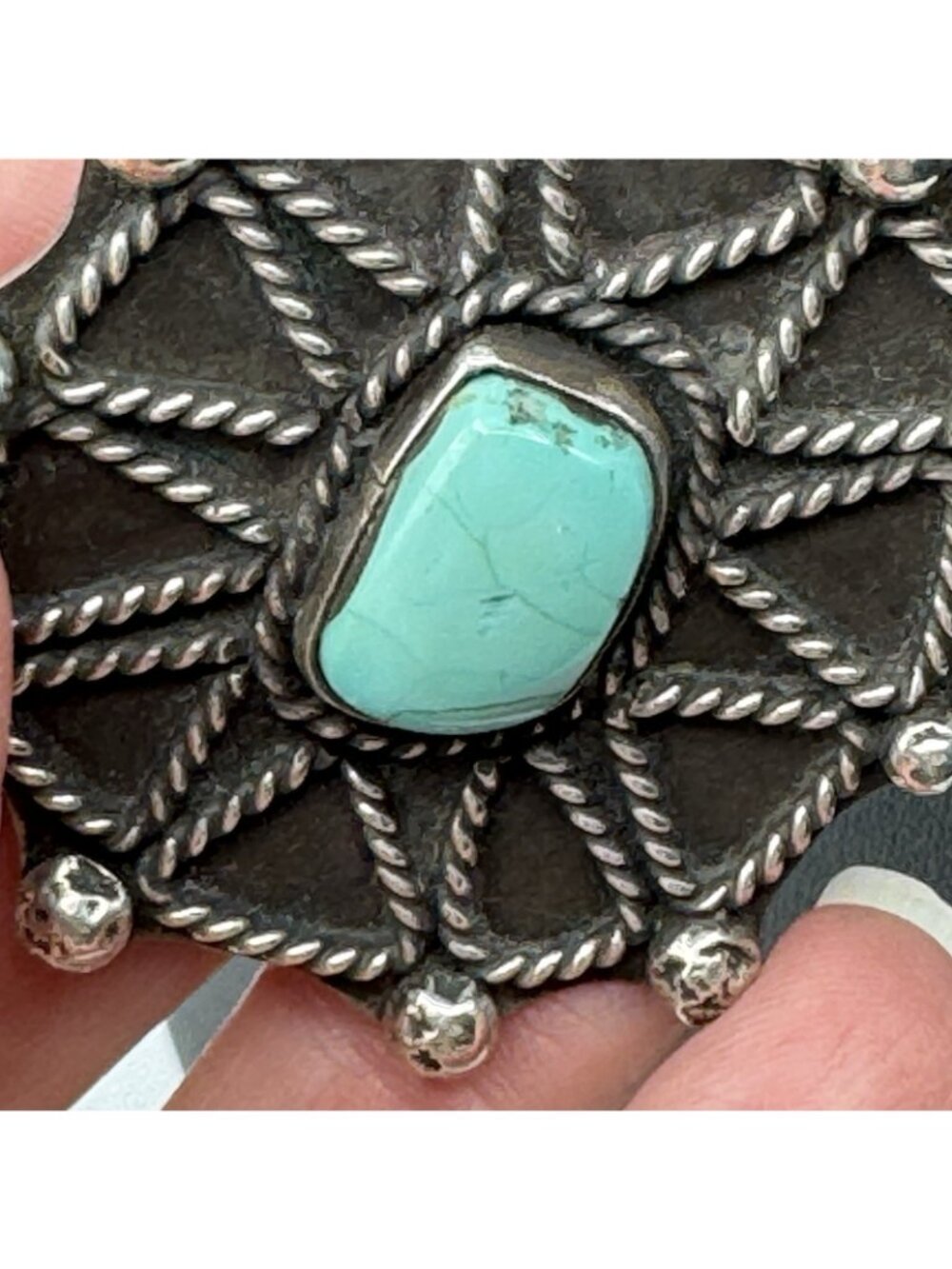 Southwestern Sterling Turquoise Spider Web Pendant Necklace Vintage 32g 28" - Picture 5 of 16